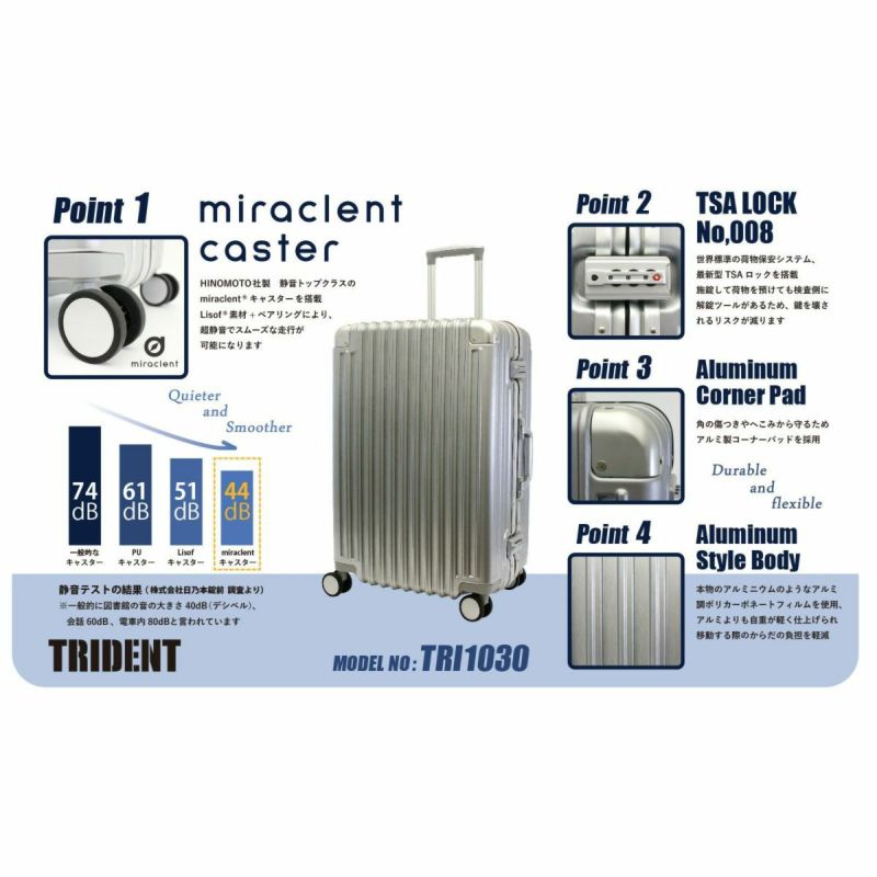 スーツケース 機内持ち込み Sサイズ 33L アルミ調 TRIDENT TRI1030-48 | シフレオンラインストア