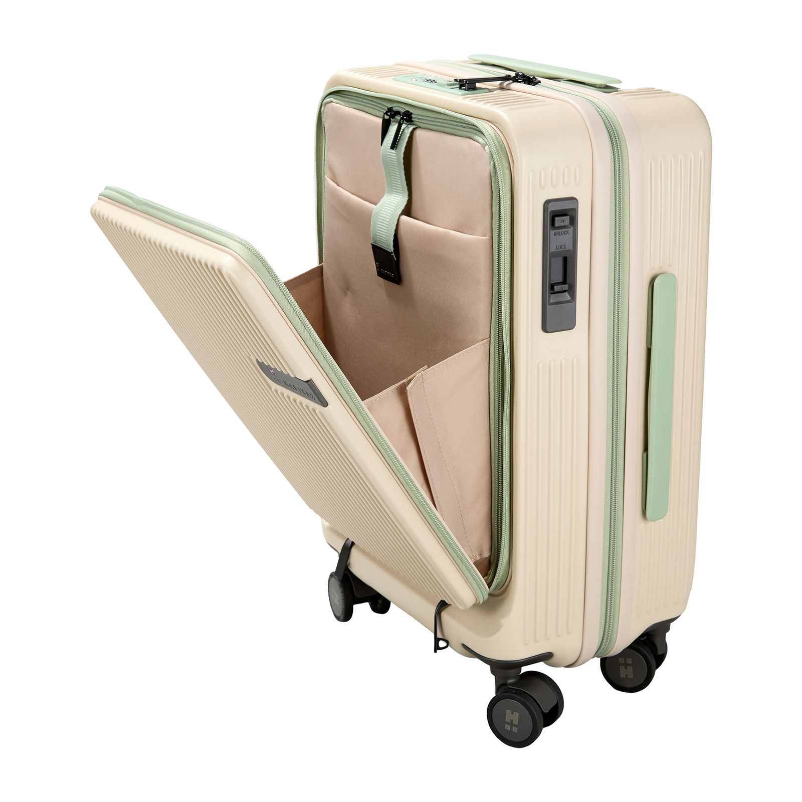 カップホルダー付き 前パカ スーツケース Sサイズ ジッパータイプ